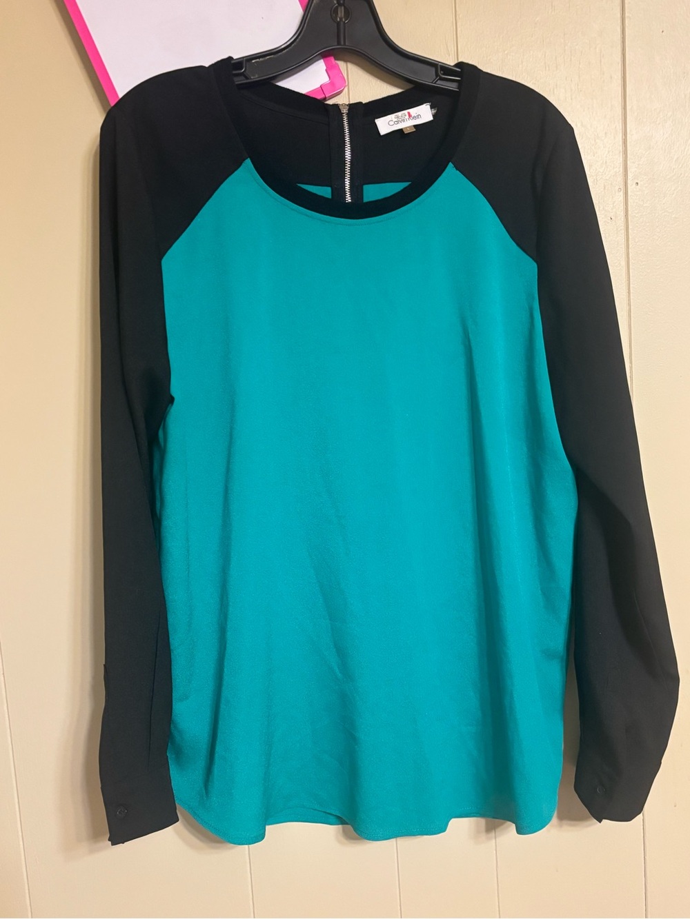 Calvin Klein Teal Front Black Raglan Long-Sleeve Top